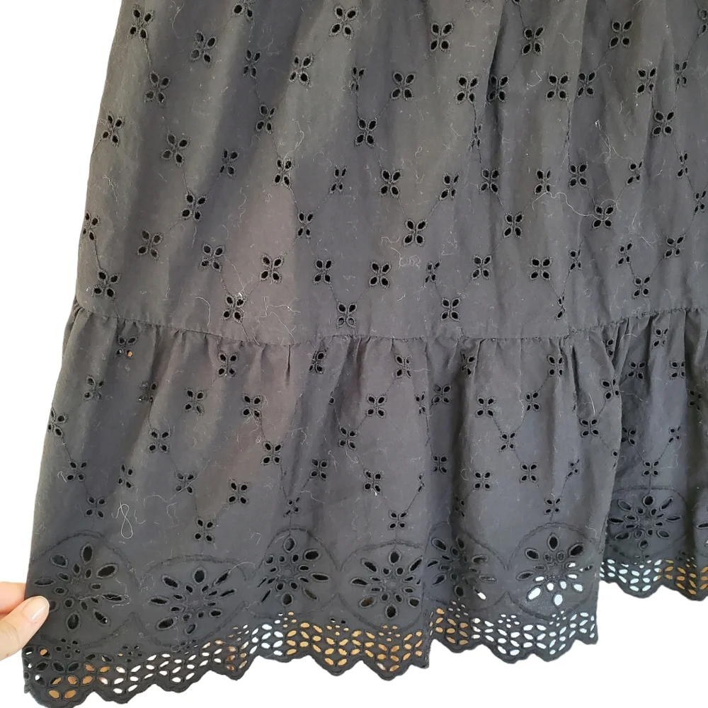 LOFT sleeveless sundress black tiered embroidered eyelet prairie peasant small - Picture 3 of 7
